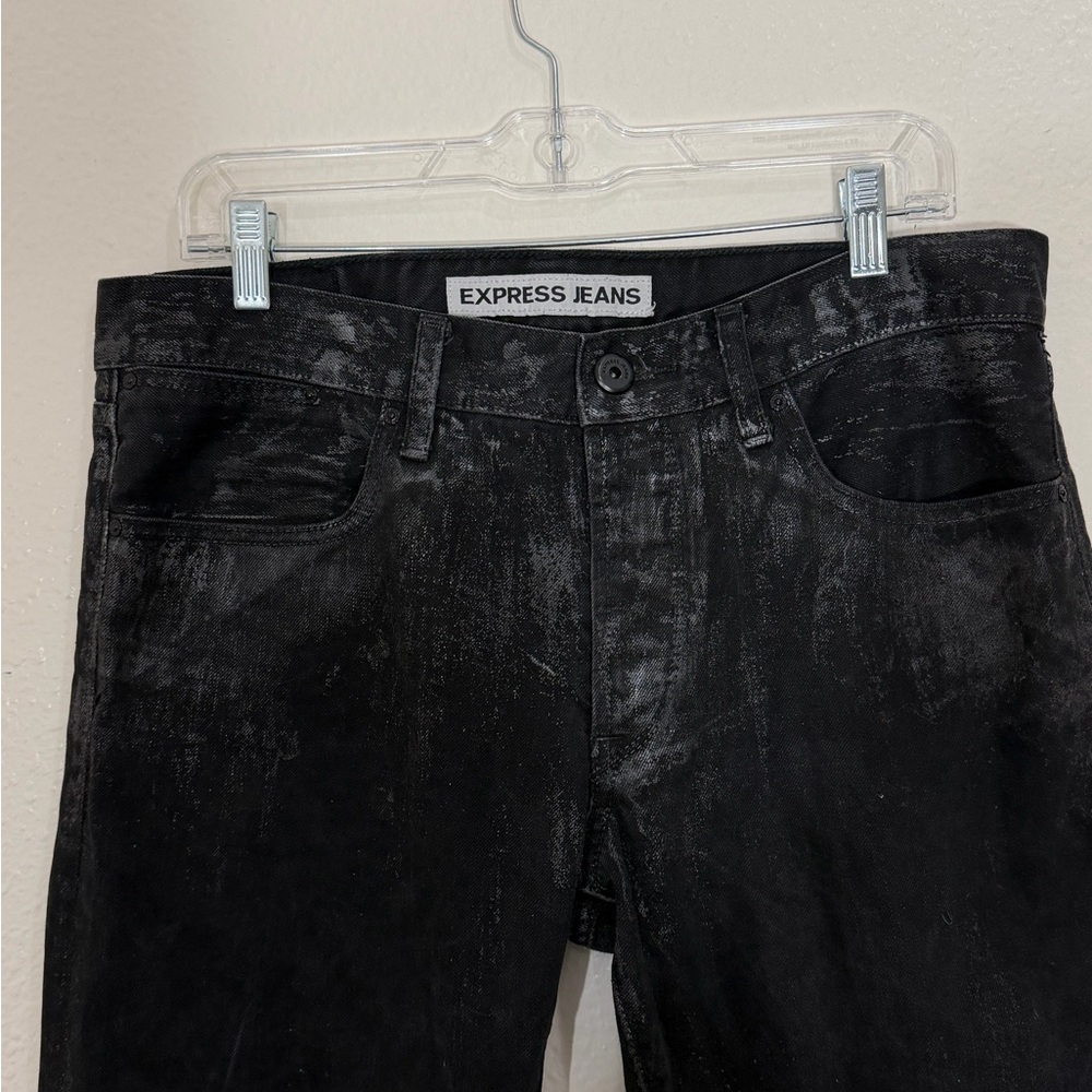 Express black silver wax-coated slim-fit Straight leg jeans by Express. 32 x 34 - Picture 5 of 9